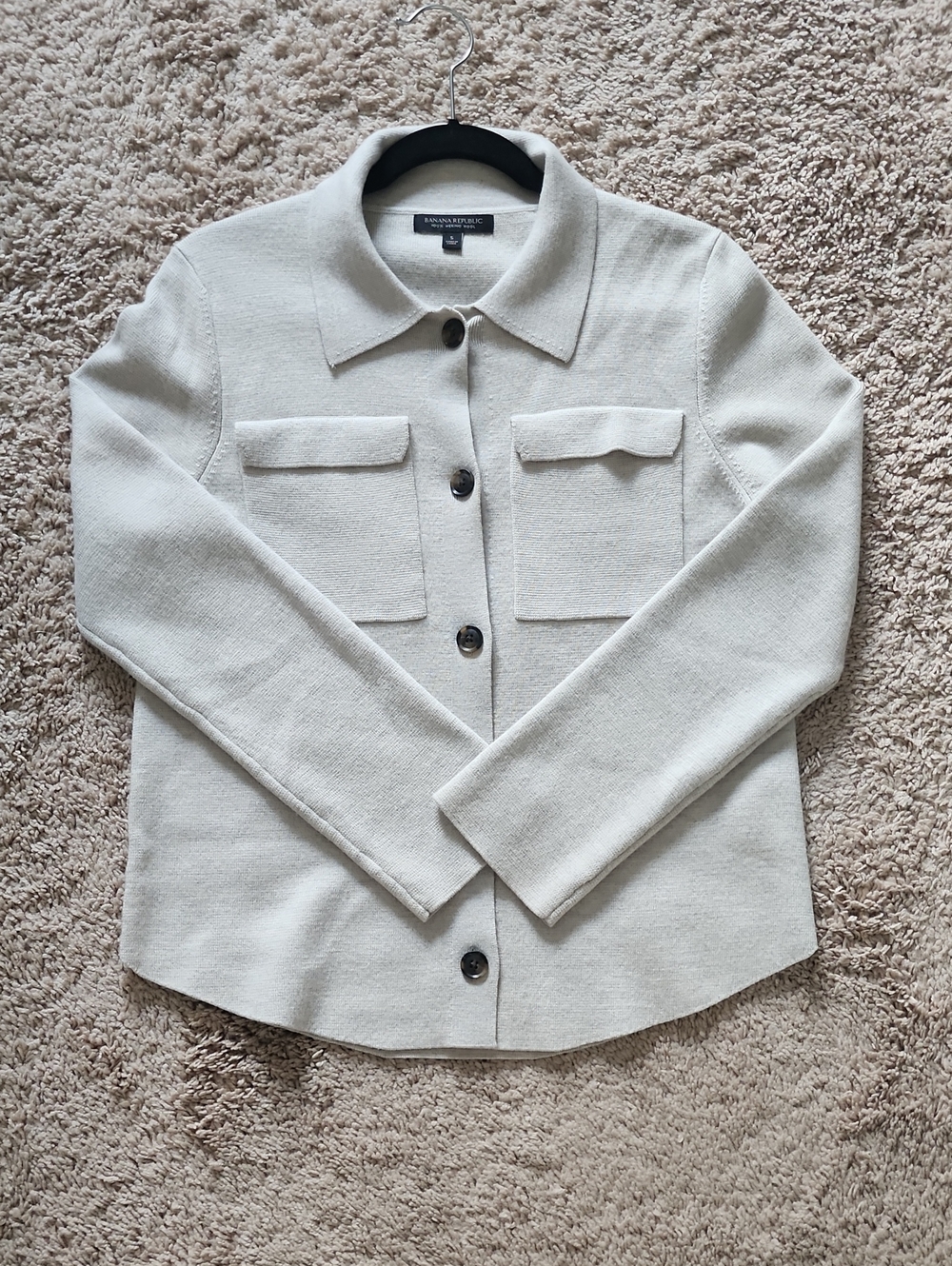 Banana Republic Cream Button-Front Merino Wool Cardigan Jacket